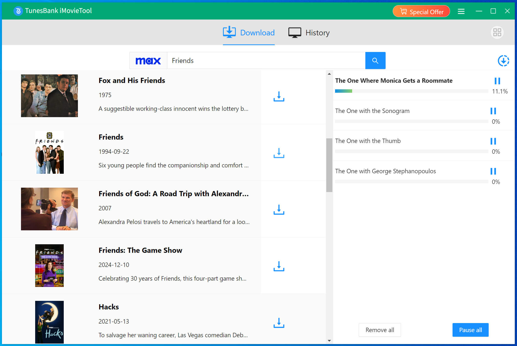 start downloading Friends Seasons to mp4