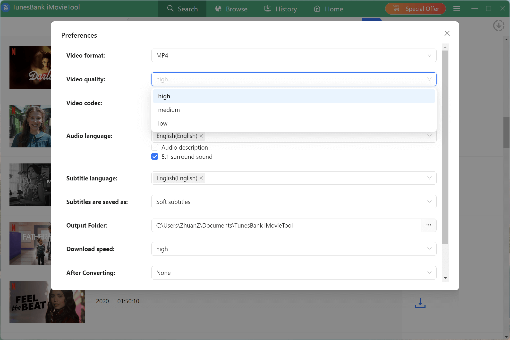 change netflix video download quality in imovietool