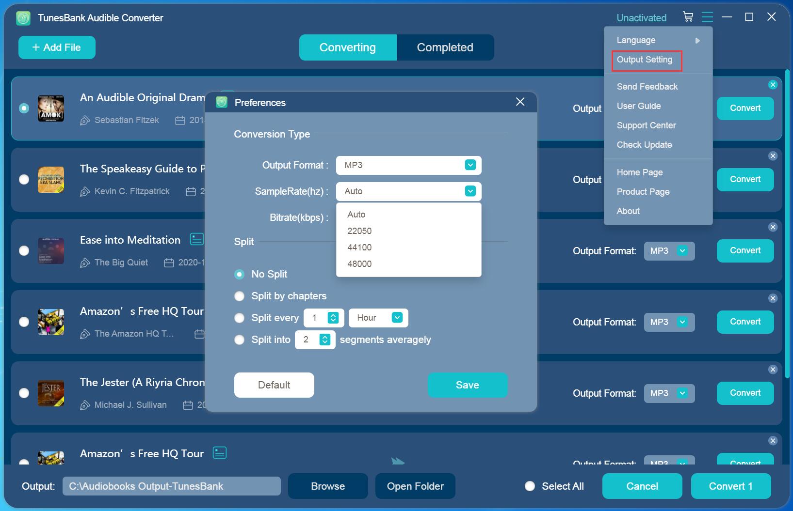 output settings