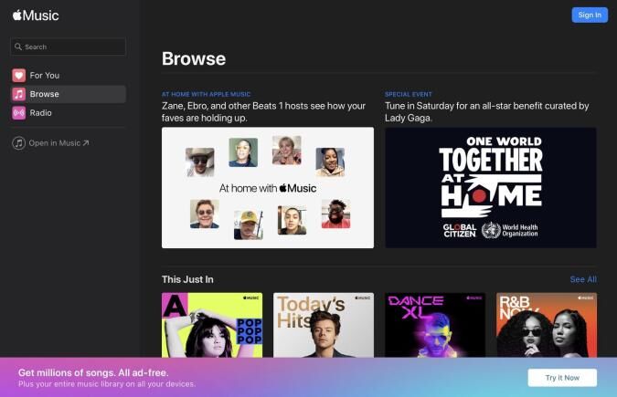 mainkan Apple Music di browser web