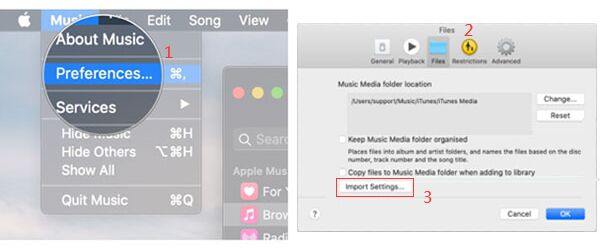 นำเข้าการตั้งค่าบนเพลงสำหรับ Mac