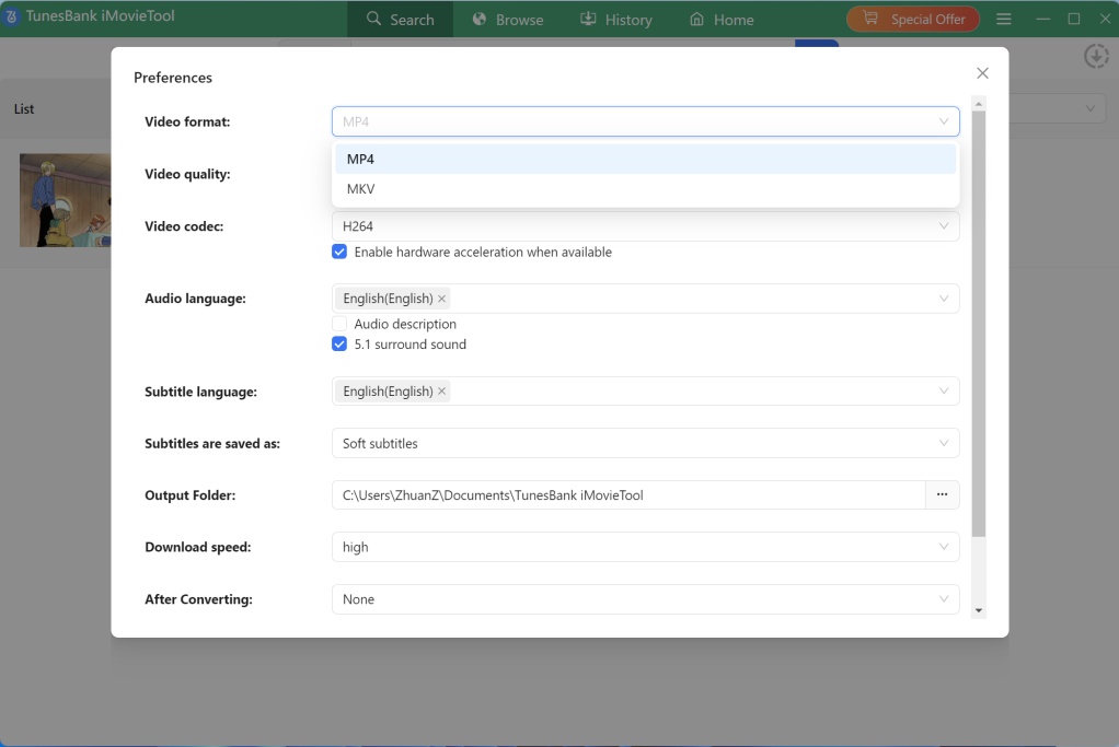 adjust output settings