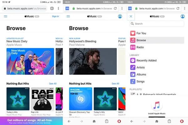 streaming Apple Music di browser seluler