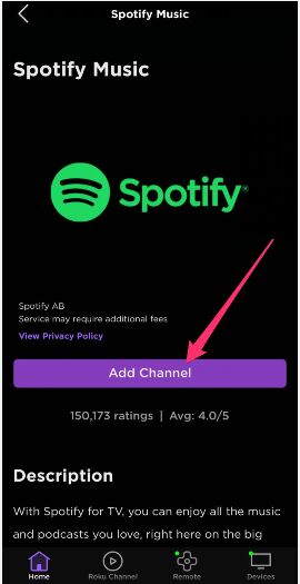 agregar Spotify en Roku en el móvil