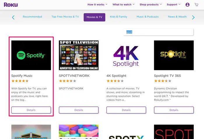 web tarayıcısında Roku'ya spotify ekle