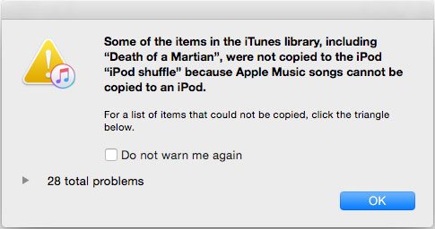 Apple Music не может быть скопирована на iPod