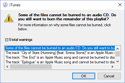 apple music won't burn to disc