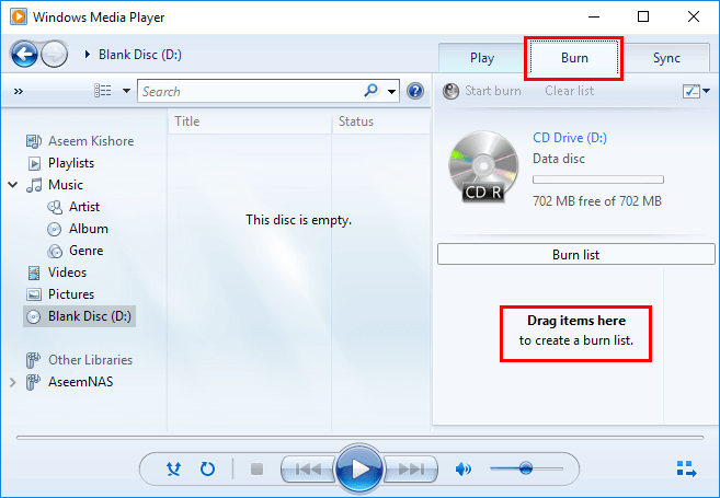 bränna låtar till cd på windows media player