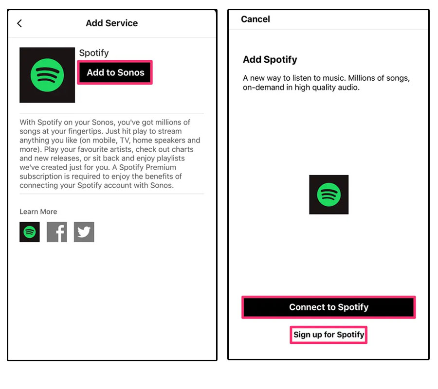 connetti Spotify con sonos