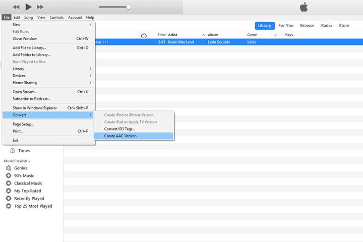 convert song to aac file on itunes