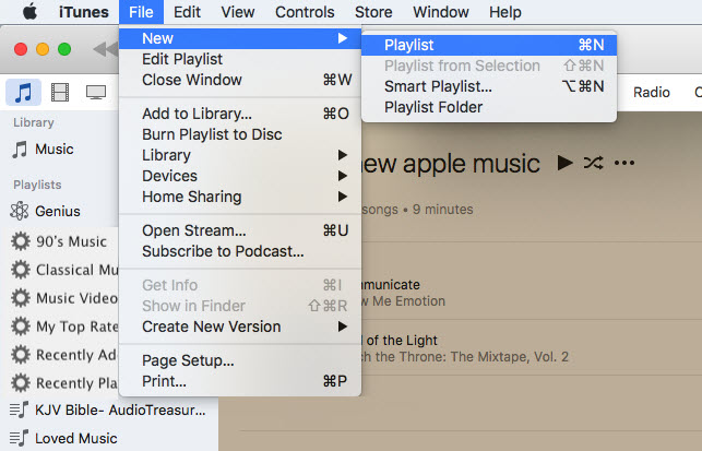 create new playlist on itunes