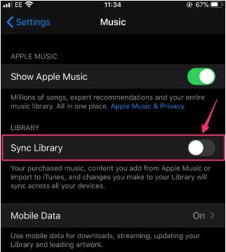 disabled sync library on ios
