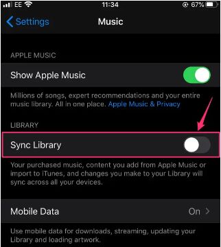 bibliothèque de synchronisation désactivée sur ios