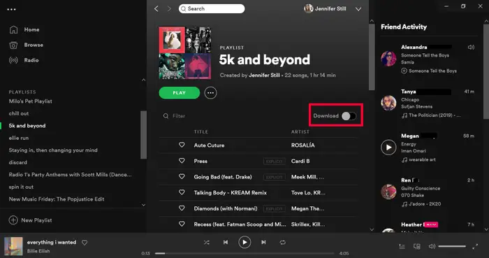 muat turun senarai main Spotify pada desktop