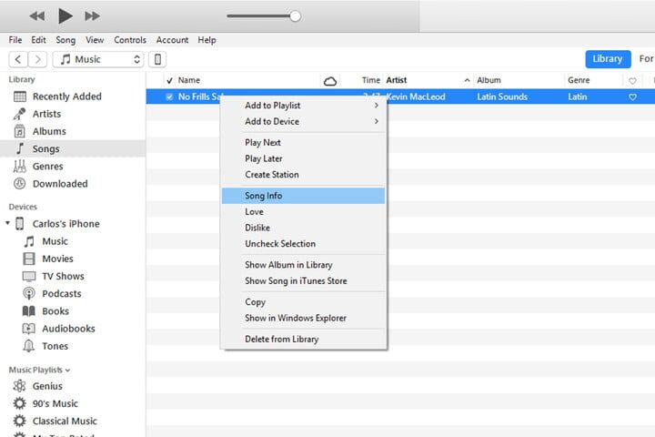 dapatkan maklumat lagu pada muzik itunes