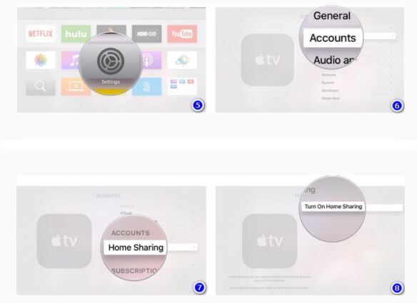 turn on home sharing on apple tv