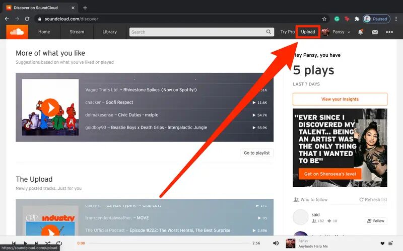 müziği soundcloud'a aktar