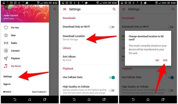 indirilen elma müziğini android'de sd karta taşı