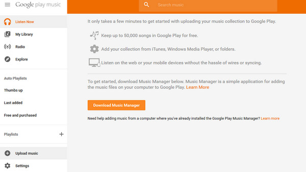 dowload music manager on google play music