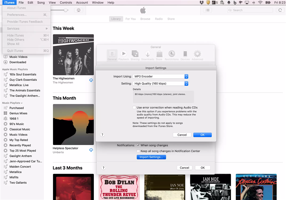 pergi ke pilihan pada itunes