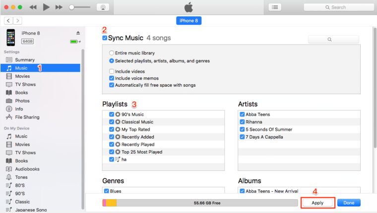 synchroniseer nummers naar iphone op itunes