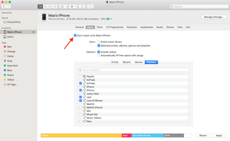 sincronizza la musica su iPhone tramite Finder su Mac