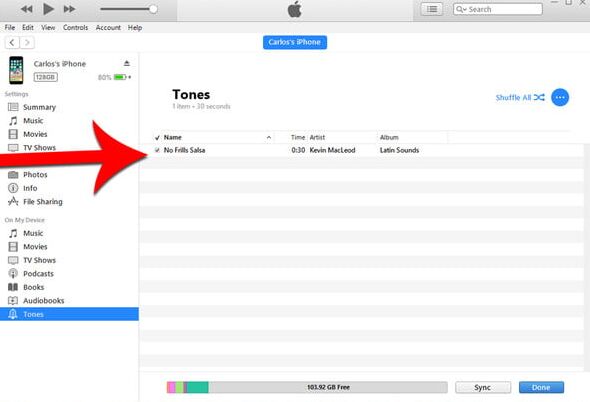 sincronizza i toni con iphone su iTunes