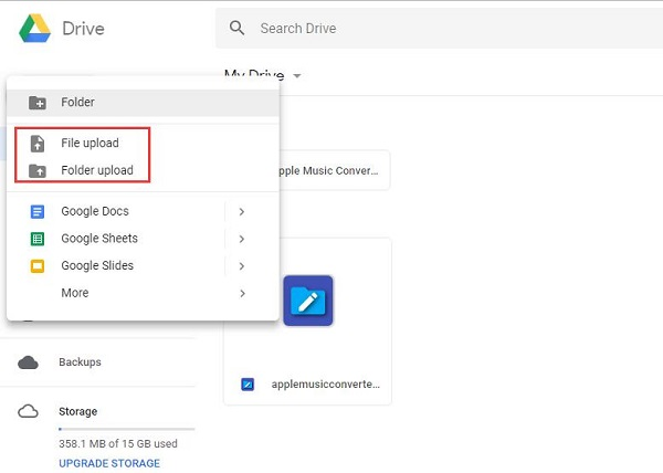 upload spotify songs to google drive