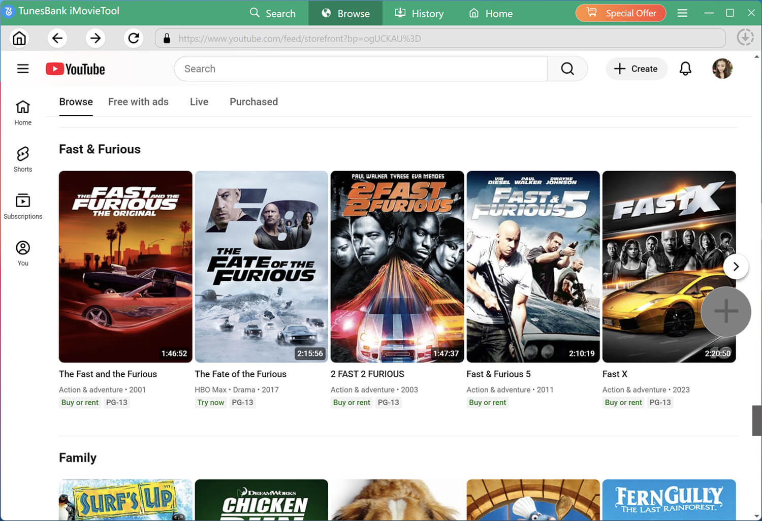 browse Fast & Furious series on YouTube Movies