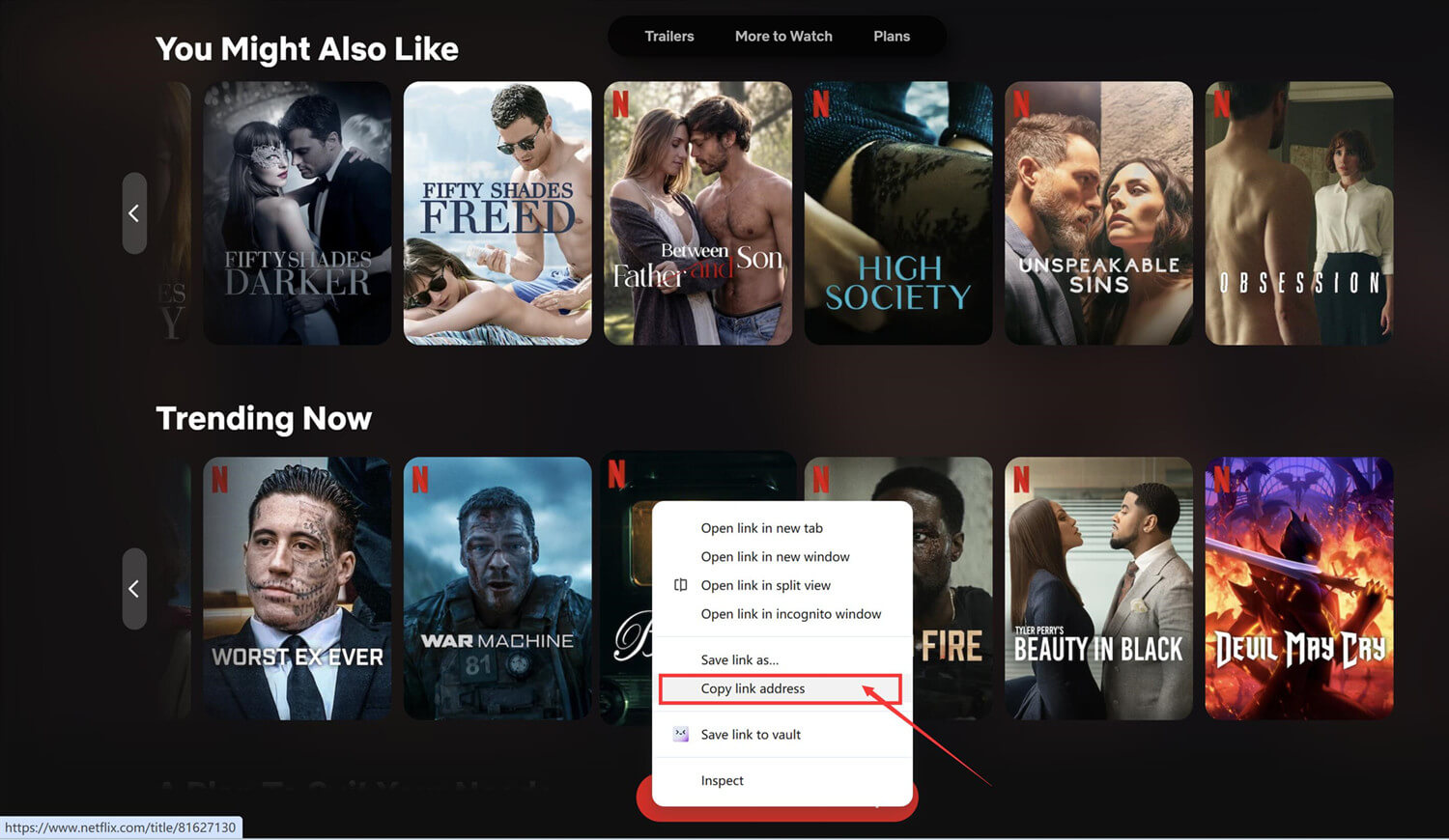 copy netflix movie link