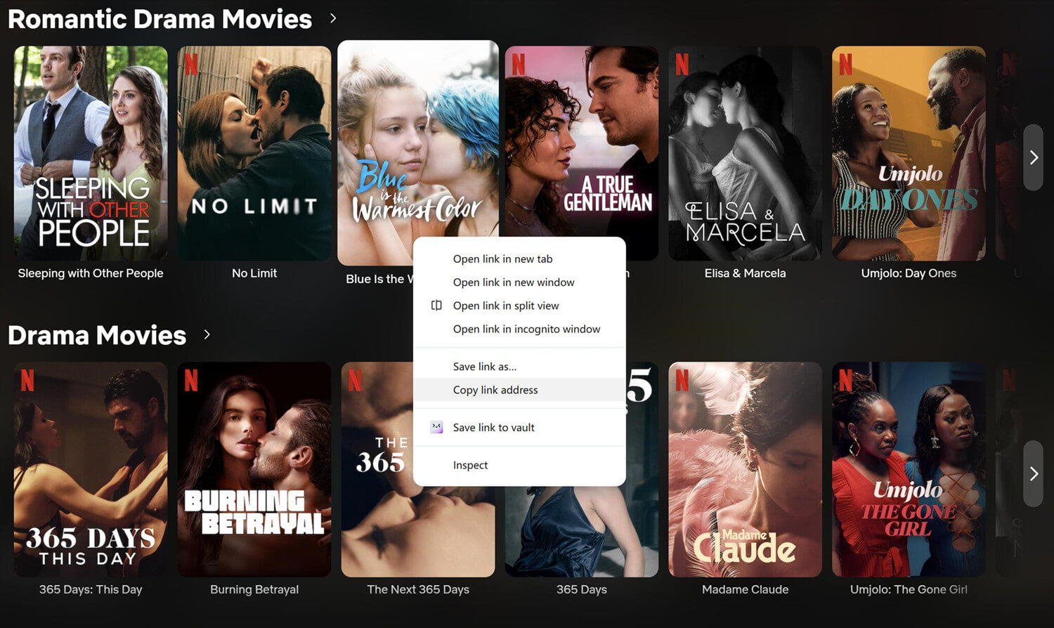 copy steamy movie url from Netflix