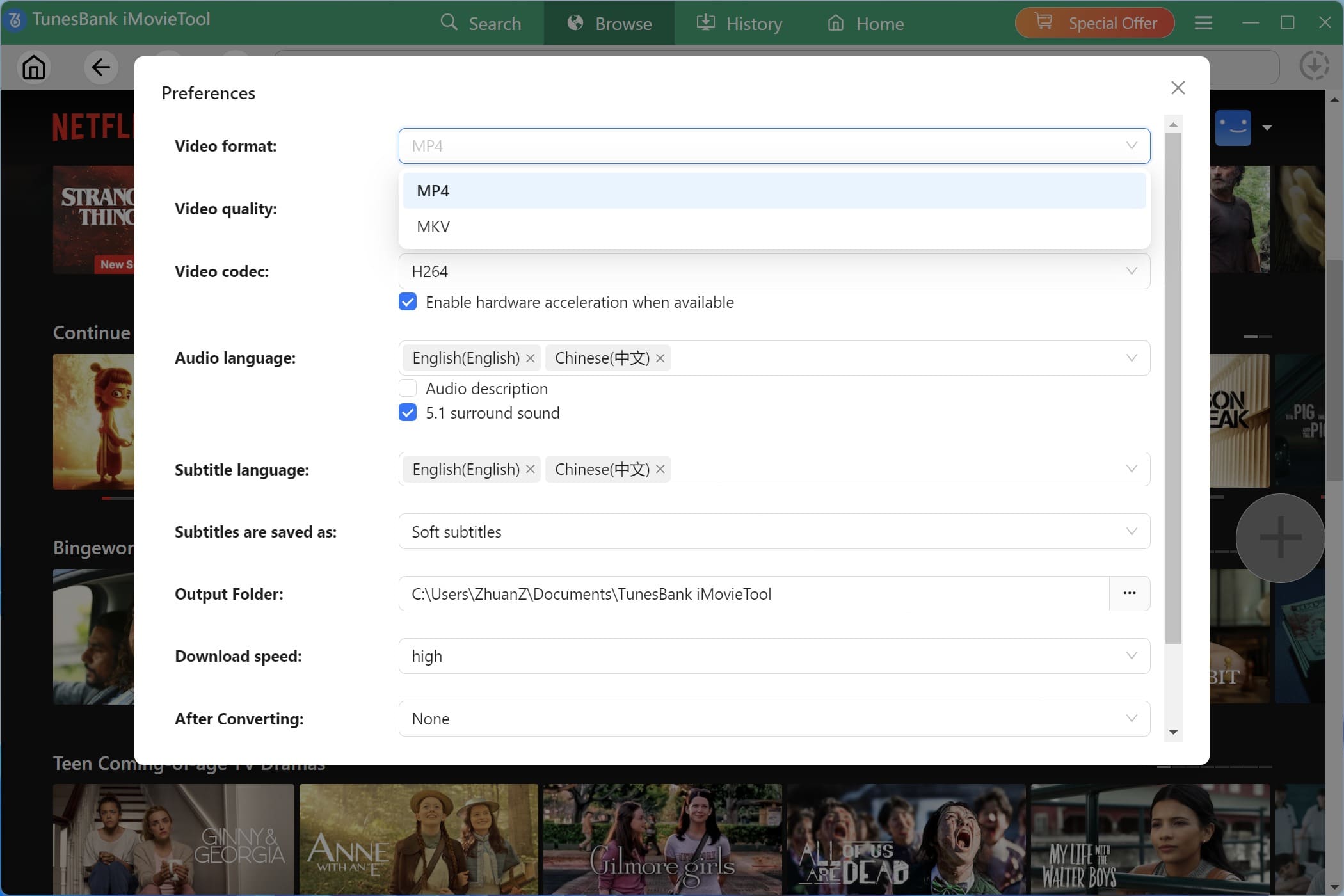 change output settings