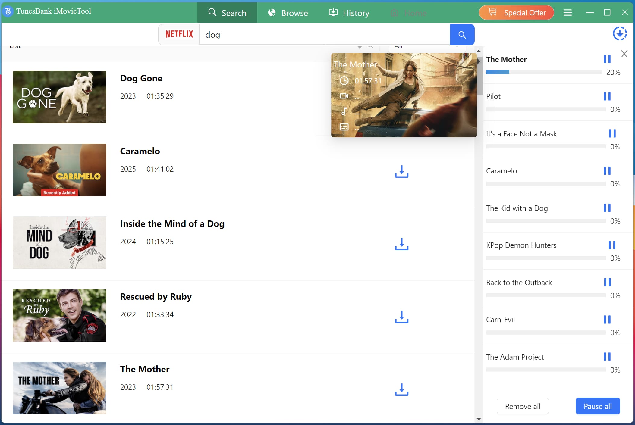 start downloading dog movies to mp4