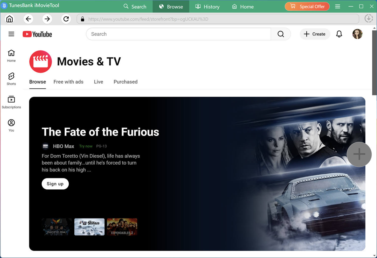browse Fast & Furious film series on YouTube