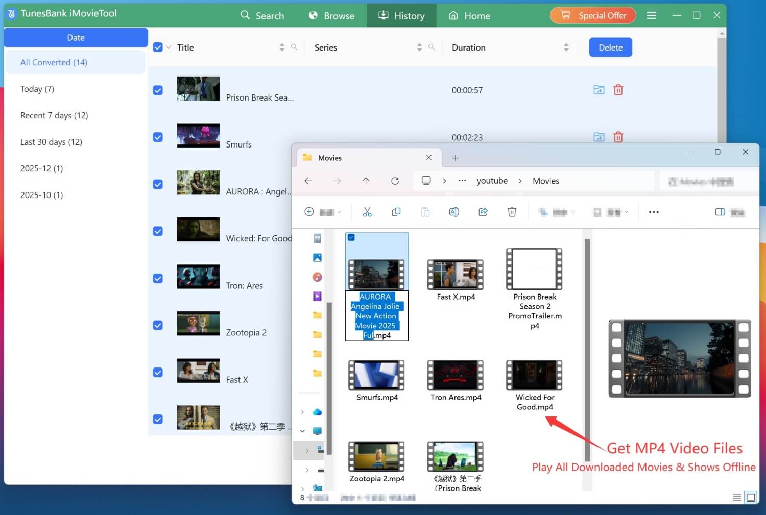get MP4 movie for viewing offline