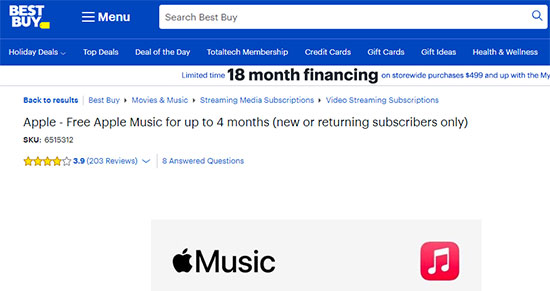 ricevi 4 mesi di musica Apple gratis