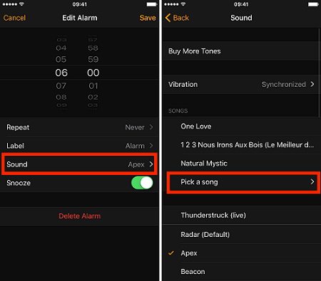 select alarm for iphone
