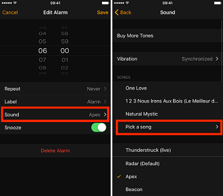 seleccionar alarma para iphone