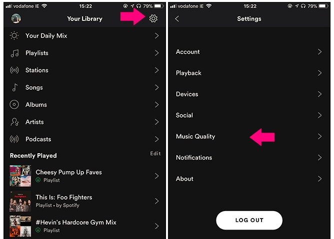 spotify music quality setting ios