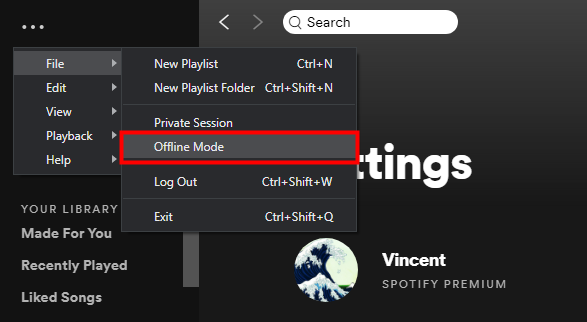 Mod Luar Talian Spotify pada desktop