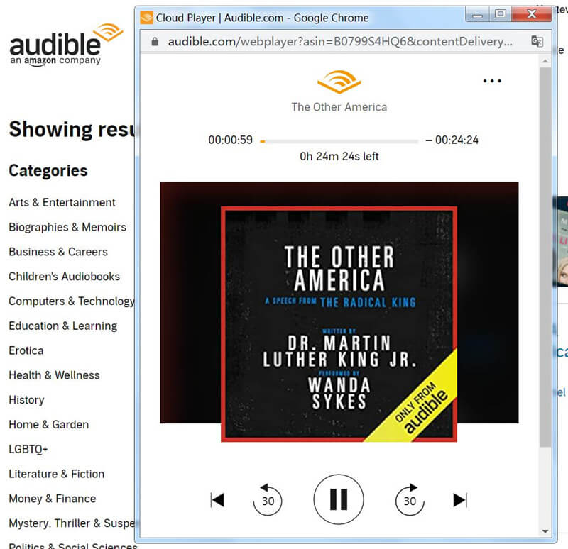 play Audible audiobooks via Cloud Player