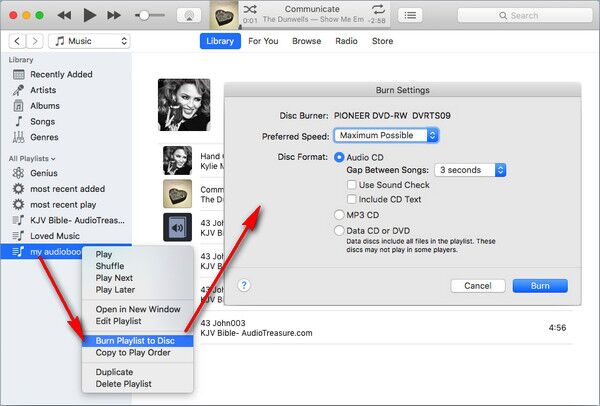 burn audiobooks to cd on itunes