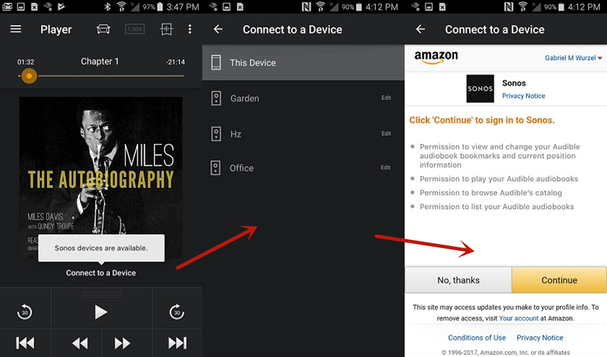 connect audible sonos android