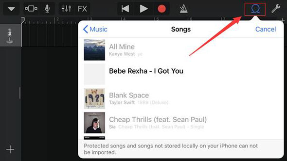 import songs garageband ios