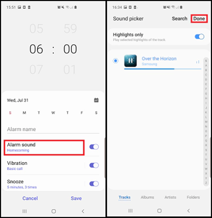 setați alarma android