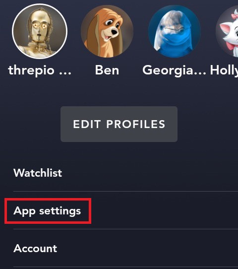 Disneyplus app settings