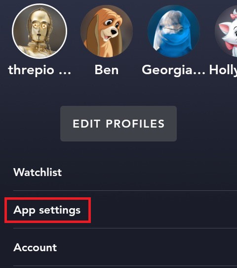 Impostazioni dell'app Disneyplus