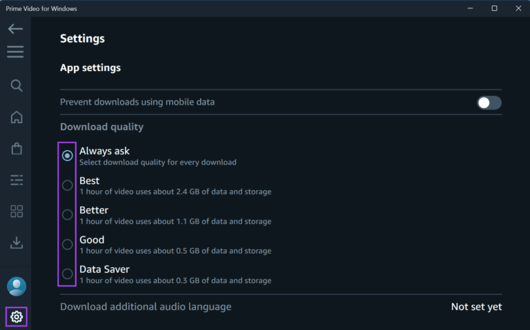 change prime video download quality