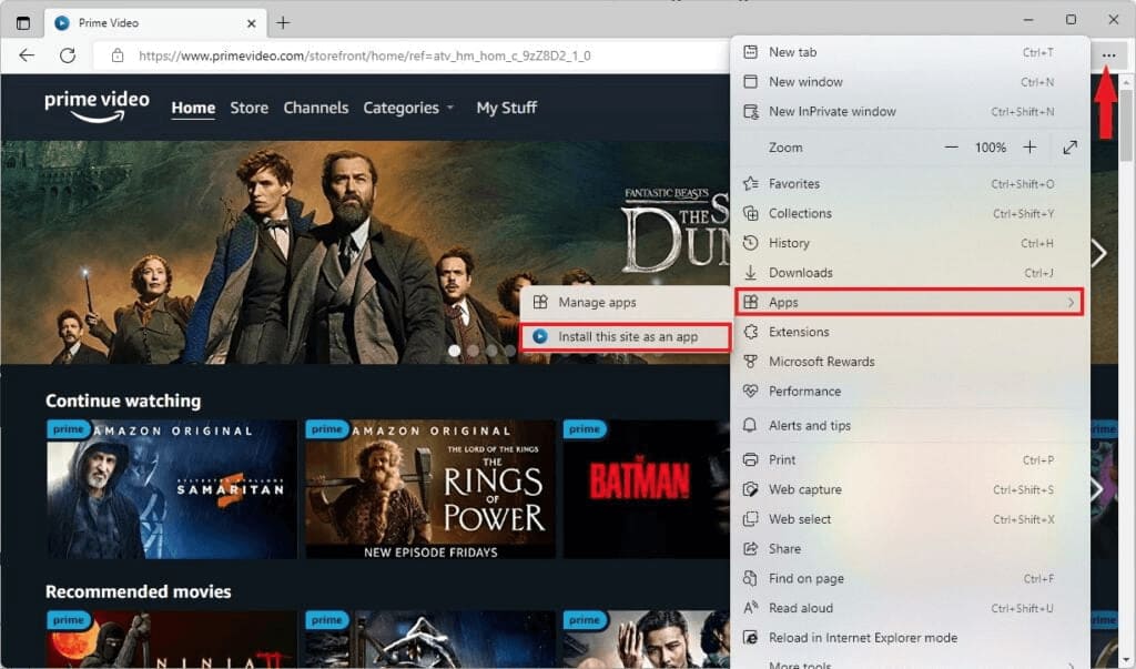 install Amazon Prime Video PWA