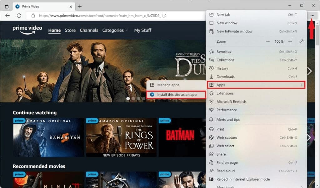 Amazon Prime Video PWA'yı yükleyin